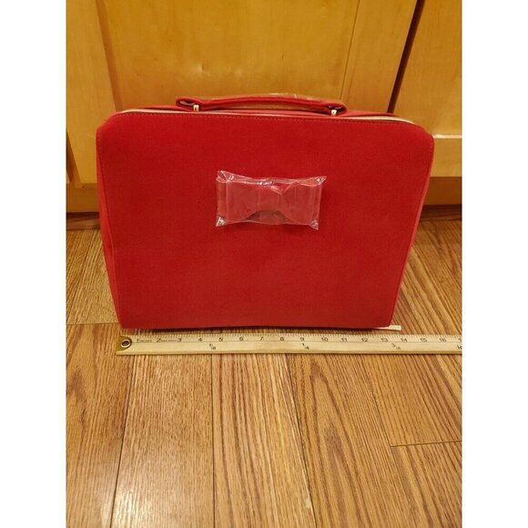 Estee Lauder Red Velvet Gold Zipper Cosmetic Bag with Handle 9 1/2 x 12 1/2 x 4 - Picture 10 of 15